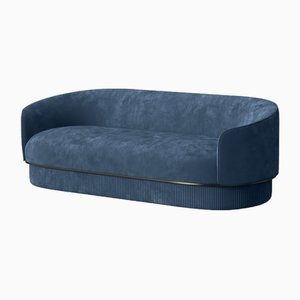 Modern Gentle Sofa in Blue Velvet and Bronze Metal by Javier Gomez