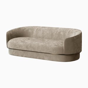 Modern Gentle Sofa in Cream Velvet and Bronze Metal by Javier Gomez