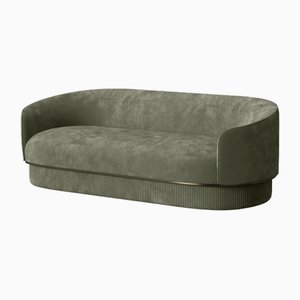 Modern Gentle Sofa in Green Velvet and Bronze Metal by Javier Gomez