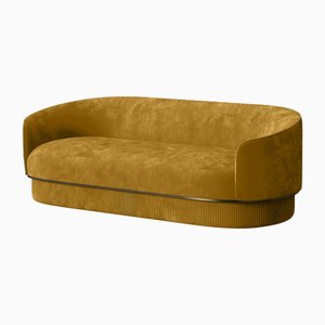 Modern Gentle Sofa in Mustard Velvet and Bronze Metal by Javier Gomez