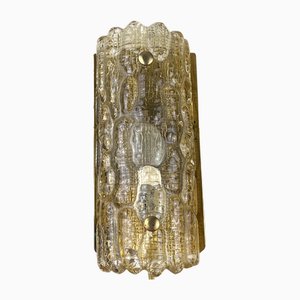 Glass and Brass Wall Lamp by Carl Faggerlund for Orrefors / Lyfa, Denmark, 1970s