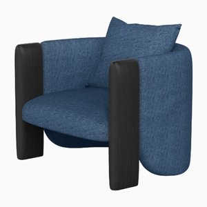 Moderner Sunset Armlehnstuhl aus blauem Stoff und schwarz gebeizter Esche von Javier Gomez