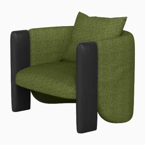 Moderner Sunset Armlehnstuhl aus grünem Stoff und schwarz gebeizter Esche von Javier Gomez