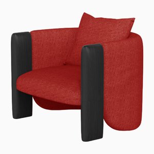 Moderner Sunset Armlehnstuhl aus rotem Stoff und schwarz gebeizter Esche von Javier Gomez