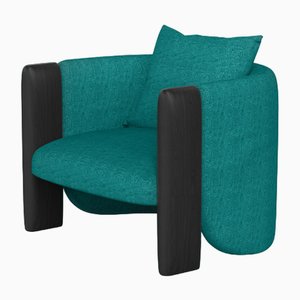 Modern Sunset Armchair in Teal Fabric and Black Stained Ash by Javier Gomez