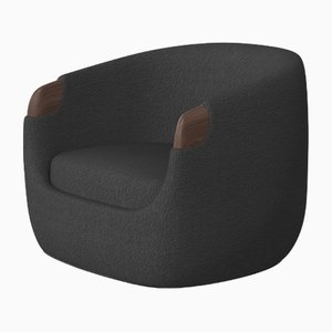 Modern Bubble Armchair in Black Boucle and Walnut by Javier Gomez