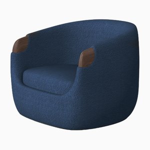 Modern Bubble Armchair in Blue Boucle and Walnut by Javier Gomez