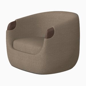 Modern Bubble Armchair in Brown Boucle and Walnut by Javier Gomez