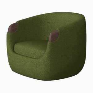 Modern Bubble Armchair in Green Boucle and Walnut by Javier Gomez