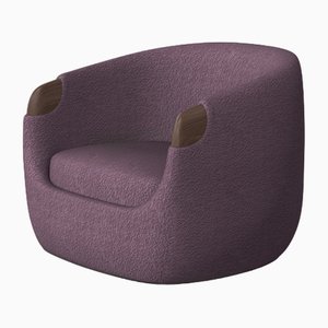 Modern Bubble Armchair in Purple Boucle and Walnut by Javier Gomez