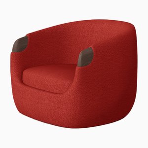 Modern Bubble Armchair in Red Boucle and Walnut by Javier Gomez