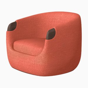 Modern Bubble Armchair in Salmon Boucle and Walnut by Javier Gomez