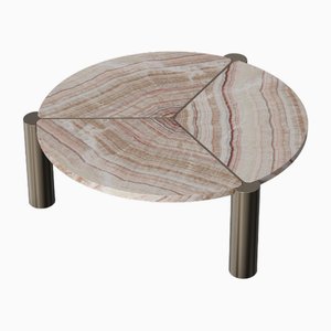 Modern Leaf Center Table in Brioches Onice and Goldish Metal by Javier Gomez