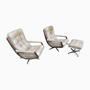 Swivel Lounge Chairs with Footstool, 1960s, Set of 3