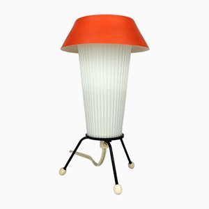 Lámpara de mesa trípode pequeña de plástico, años 50