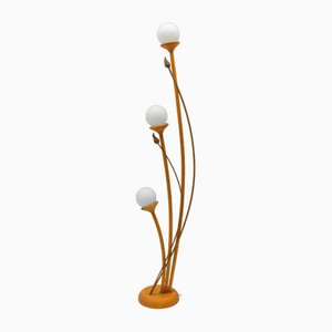 Floral Domus Floor Lamp in Wood and Opal Glass, Denmark, 1960s