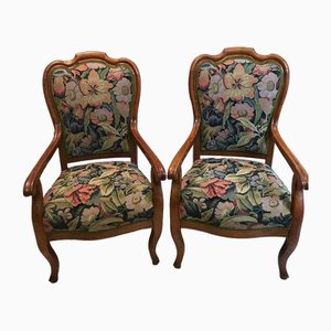French Armchair in Upholstered Cherrywood, 1850s, Set of 2