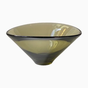 Danish Modern Olive Green Glass Disko Bowl by Per Lutken for Holmegaard, 1961