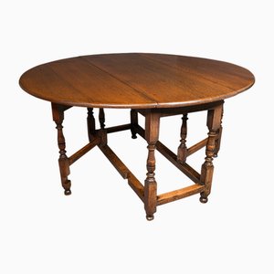 Mesa de comedor inglesa antigua con patas de roble