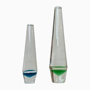 Vases Solifleur Modernes en Verre par Christer Holmgren de Holmegaard, Danemark, 1960s, Set de 2