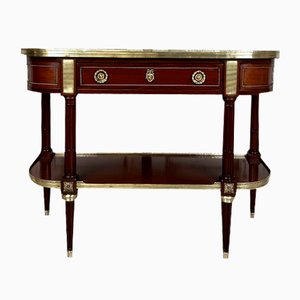Louis XVI Console Table in Mahogany and Gilt Brass with Marble Top, 1940s