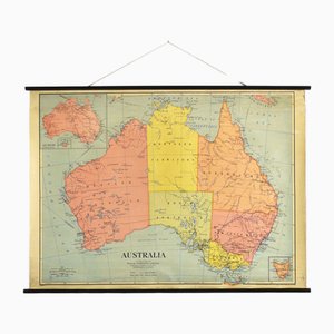 Vintage Australia Wall Map by W & A K Johnston, 1950s