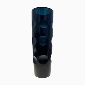 German Blue Lens Cut Crystal Vase from Friedrich Kristall, 1960s