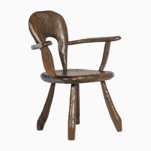 Brutalistischer Armlehnstuhl aus Gehobeltem Holz von Maison Chevalier, 1960er