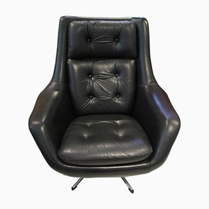 Vintage Black Leather Swivel Armchair by Henry Walter Klein for Bramin