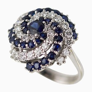 Spiral-Shaped Gold Ring with Sapphires and Diamonds, 2000s
