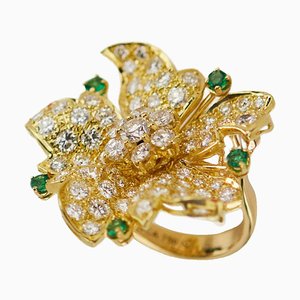 Gold 18K Ring with Seventy-Seven Diamonds and Five Emeralds, 2000s