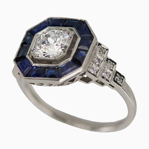 Bague en Platine avec Diamants et Saphirs, 2000s