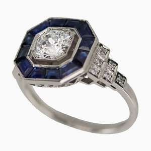 Platinum Ring with Diamonds and Sapphires, 2000s