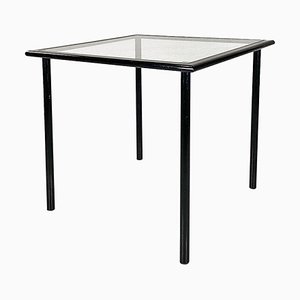 Modern Italian Square Table in Black Metal and Square Glass, 1980s