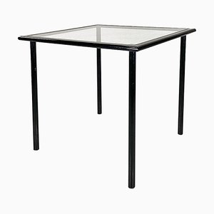 Moderner Italienischer Quadratischer Tisch aus Schwarzem Metall & Quadratischem Glas, 1980er