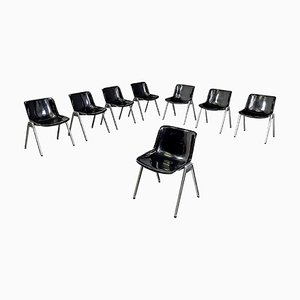Italian Modern Black Plastic Chairs Modus SM 203 attributed to Borsani for Tecno, 1980s, Set of 8