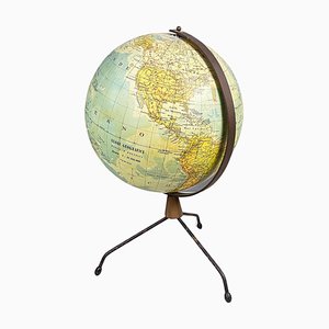 Italian Modern Metal Table Globe with Map of the World, 1960s