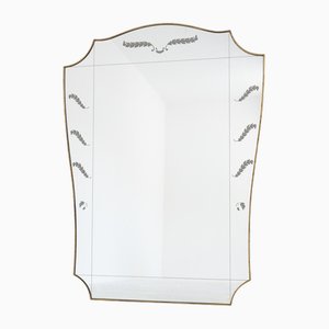 Large Wall Mirror with Brass Frame, 1950s