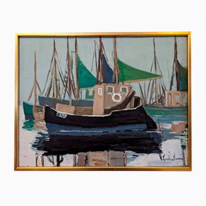 Green Sails, 1950s, Oil Painting, Framed
