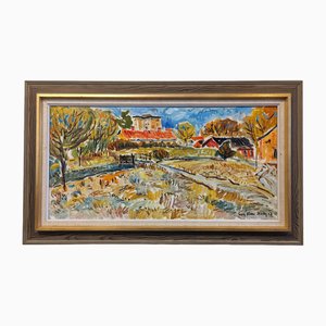 Campo fauvista, anni '50, dipinto a olio, con cornice