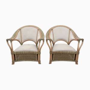 Set of Mid-Century Modern Italian Rattan and Wicker Armchairs, 1979