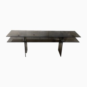 Mid-Century Modern Italian Smoked Glass Console with Stainless Steel Junctions, 1970s