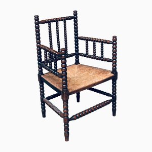 Jacobean Style Bobbin Armchair in Stained Beech, Netherlands, 1920s