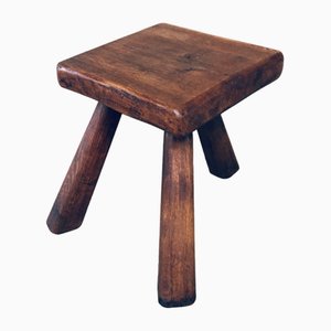 Small Tripod Oak Side Table / Stool, Belgium, 1950s