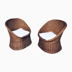 Wicker Egg Basket Lounge Chairs, 1950s, Set of 2