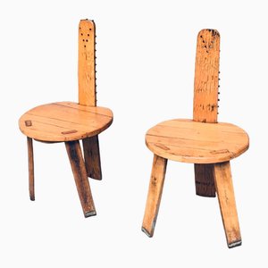 Folk Art Brutalist Saw Back Side Chairs, France, 1960s, Set of 2
