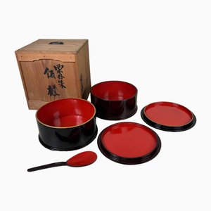 Japanese War Lacquerware Chabitsu Set, 1960s, Set of 4
