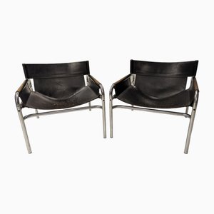 Vintage Dutch Lounge Chairs in Leather and Steel by Walter Antonis for T Spectrum, 1971, Set of 2