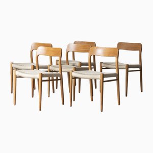 Model 75 Dining Chairs in Oak by Niels O. Moller for J:L. Møller, Denmark, 1950s, Set of 6