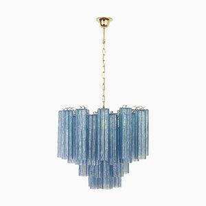 Lámpara de suspensión italiana de cristal de Murano azul, años 90